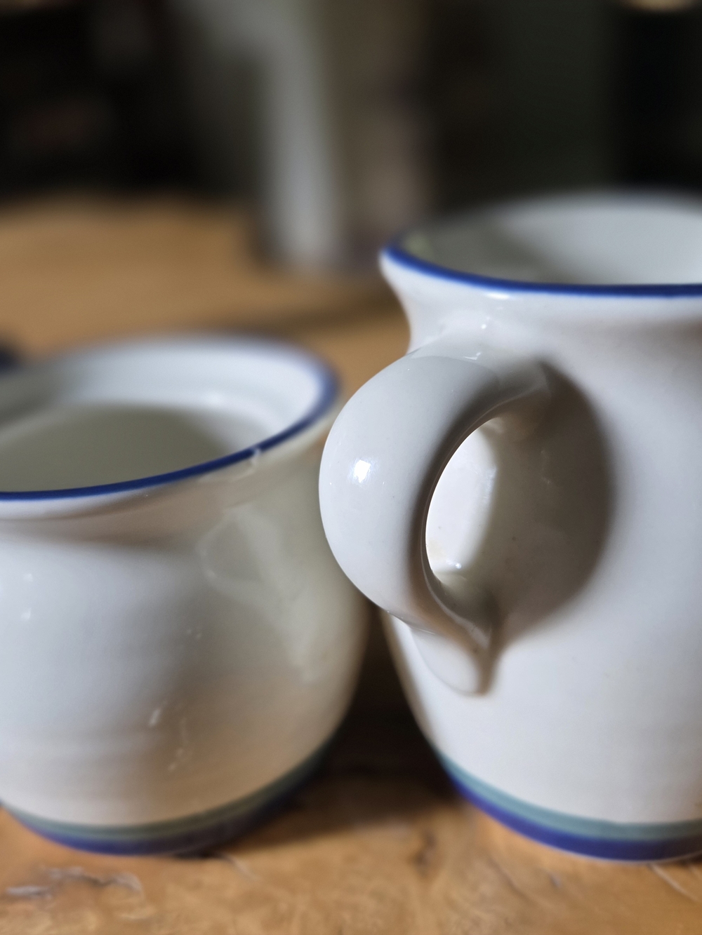 Pfaltzgraff Creamer and Sugar Set with Blue Trim